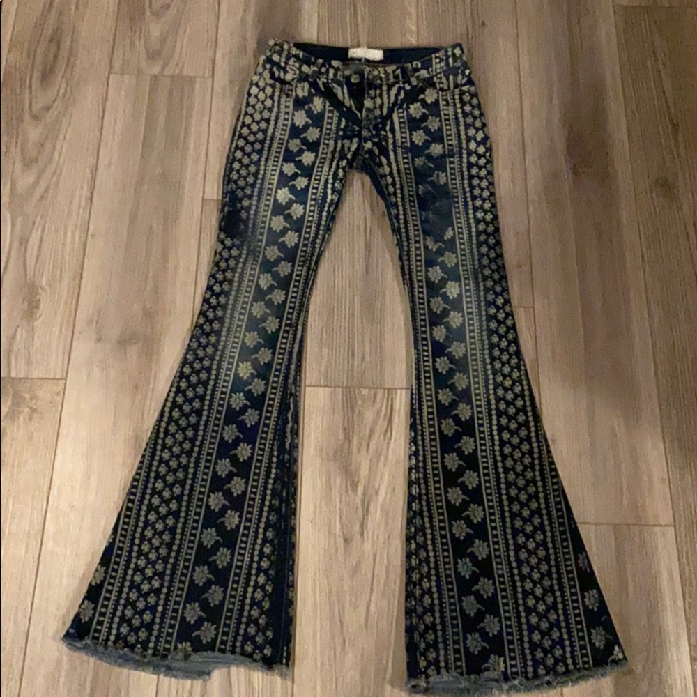 Free People Printed Flare Jeans